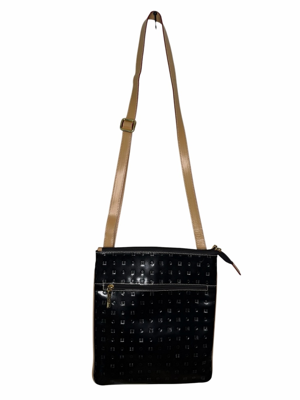 ARCADIA Patent Leather Invece Crossbody Bag Black & Tan Monogram Made in Italy